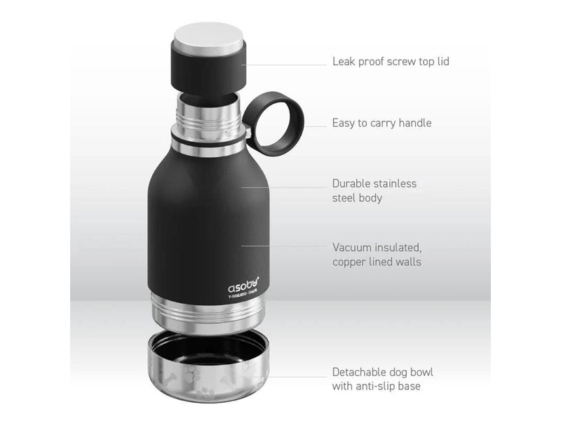 ASOBU Stainless Steel Dog Bowl Bottle Black 975ml