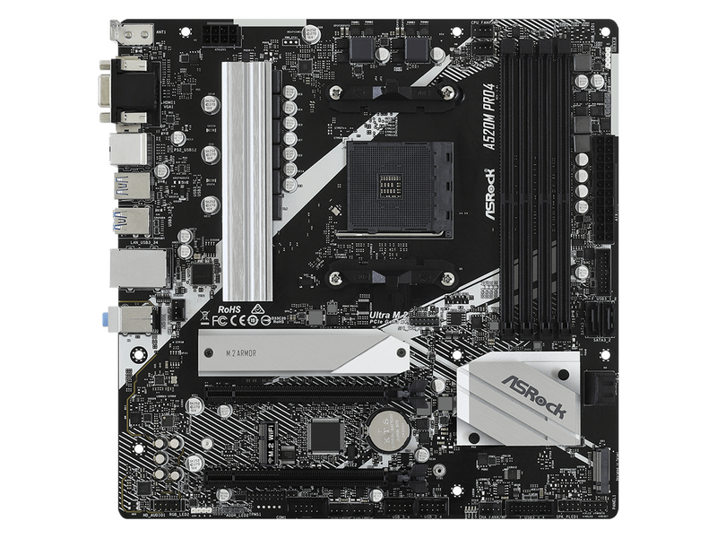 ASRock A520M Pro4 Mainboard - AMD A520 - AMD AM4 - DDR4 RAM - Micro-ATX