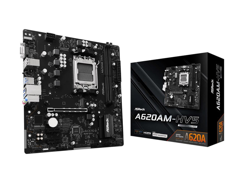 ASRock A620AM-HVS Mainboard - AMD A620A - AMD AM5 - DDR5 RAM - Micro-ATX