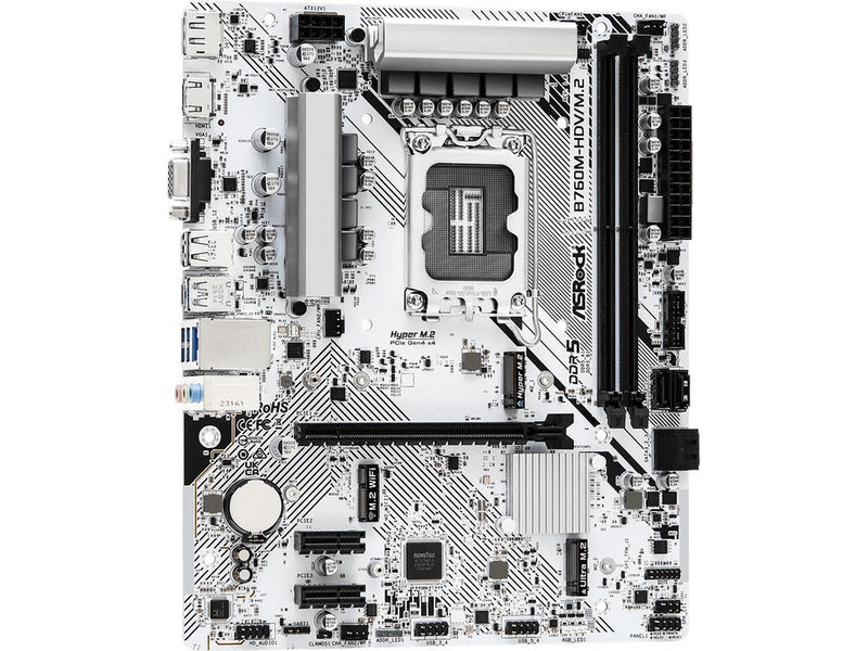 ASRock B760M-HDV/M.2 Mainboard - Intel B760 - Intel LGA1700 - DDR5 RAM - Micro-ATX