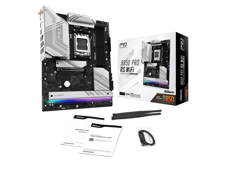 ASRock B850 Pro RS WiFi Mainboard - AMD B850 - AMD AM5 - DDR5 RAM - ATX