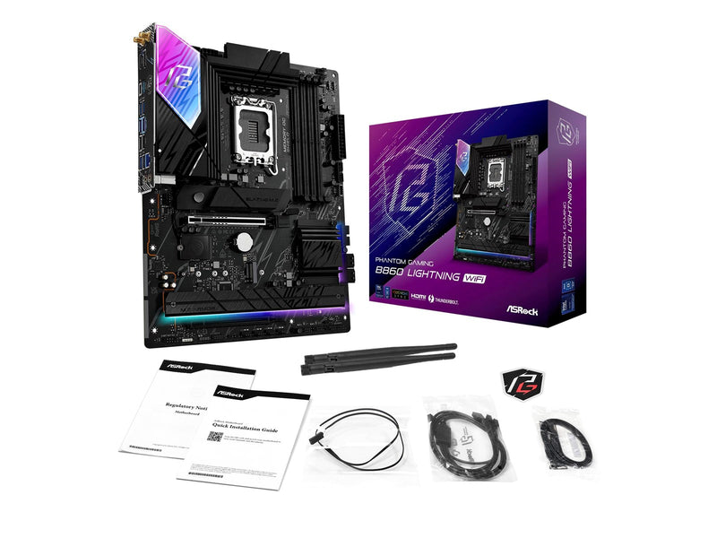 ASRock B860 Lightning WiFi Mainboard - Intel B860 - Intel LGA1851 - DDR5 RAM - ATX
