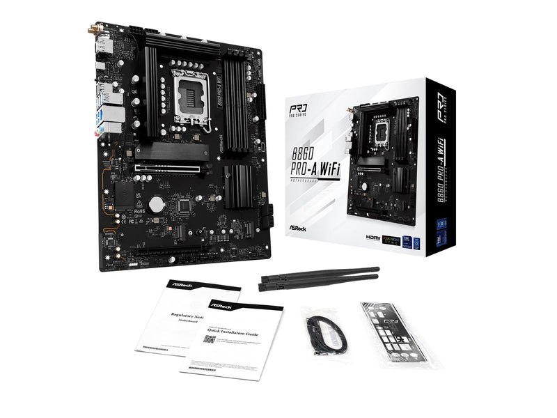 ASRock B860 Pro-A WiFi Mainboard - Intel B860 - Intel LGA1851 - DDR5 RAM - ATX
