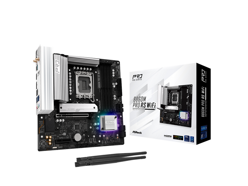 ASRock B860M Pro RS WiFi Mainboard - Intel B860 - Intel LGA1851 - DDR5 RAM - Micro-ATX