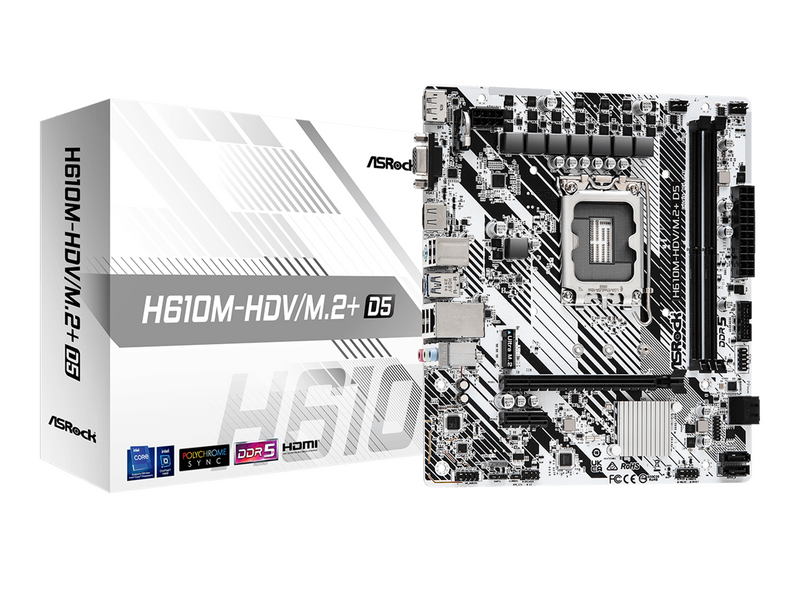 ASRock H610M-HDV/M.2+ D5 Mainboard - Intel H610 - Intel LGA1700 - DDR5 RAM - Micro-ATX