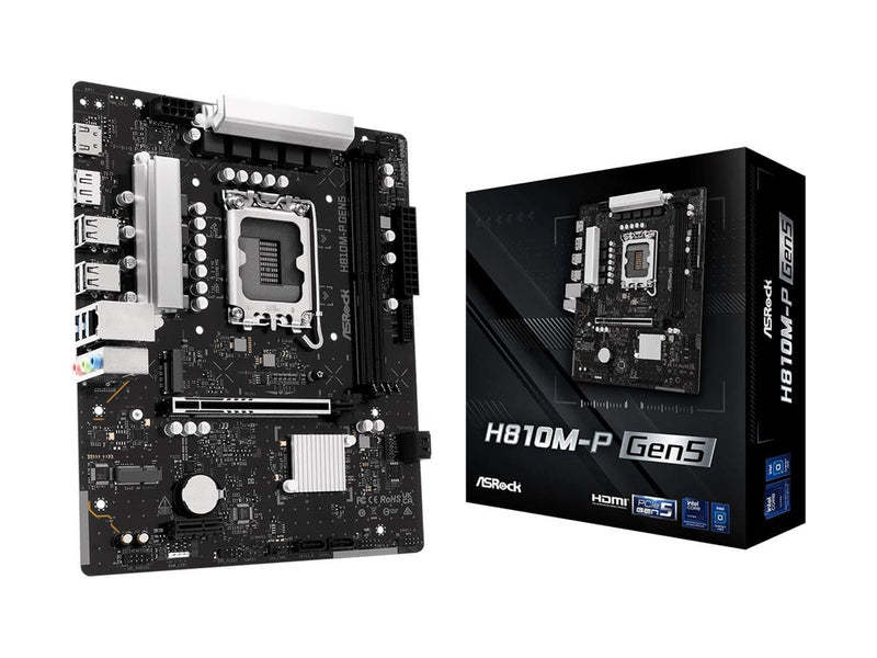 ASRock H810M-P Gen5 Mainboard - Intel H810 - Intel LGA1851 - DDR5 RAM - Micro-ATX