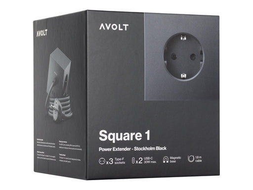 AVOLT Square 1 with 30W Dual USBC & Magnetic base 1.8m Stockholm Black