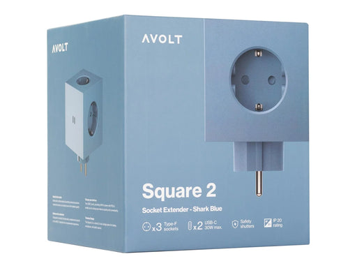 AVOLT Square 2 Socket extender with 30W Dual USBC Shark Blue