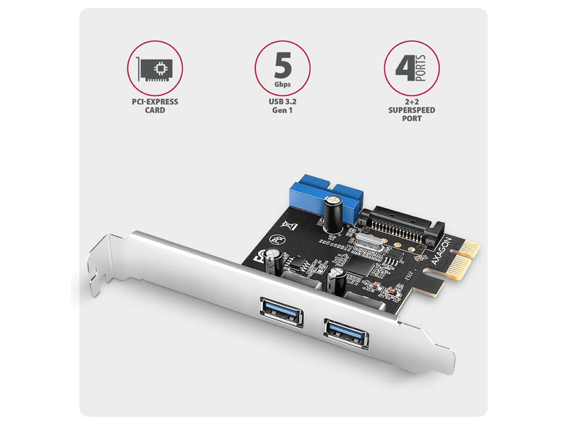 AXAGON 2 × USB-A 5 + 2 × Intern 5 Gbps PCIe-Karte