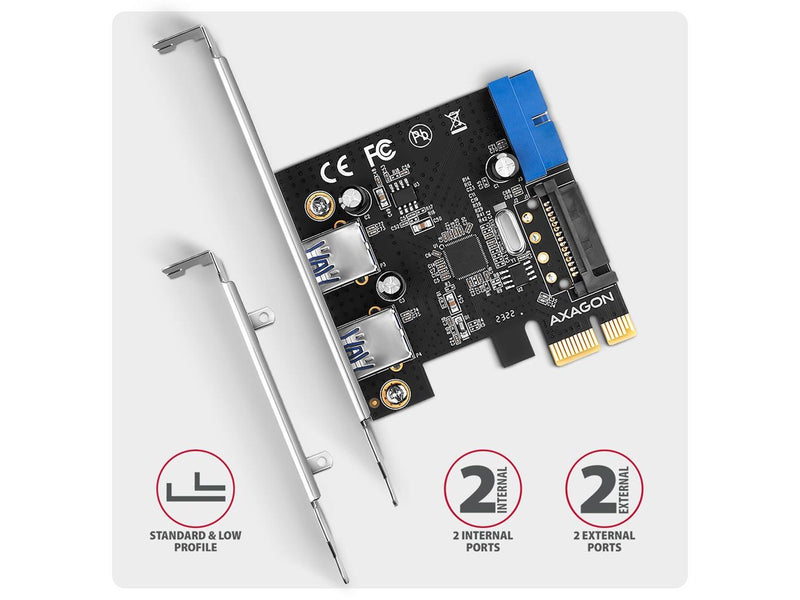 AXAGON 2 × USB-A 5 + 2 × Intern 5 Gbps PCIe-Karte