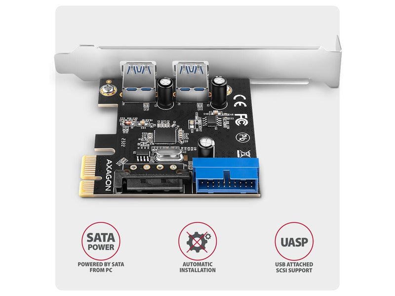 AXAGON 2 × USB-A 5 + 2 × Intern 5 Gbps PCIe-Karte