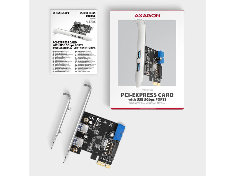 AXAGON 2 × USB-A 5 + 2 × Intern 5 Gbps PCIe-Karte