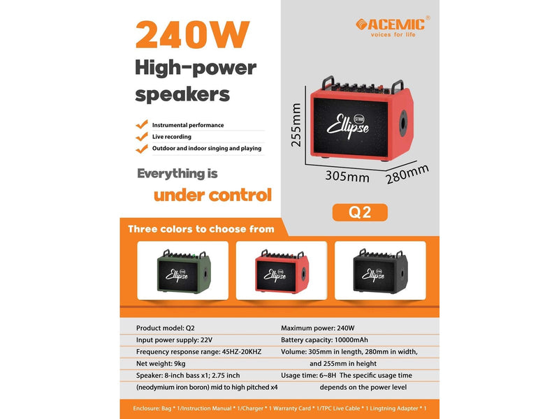 Acemic Ellipse Q2 - batteriebetriebener Instrumentenverstärker - 240W
