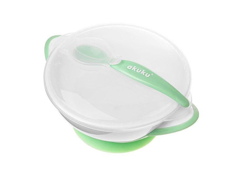 Akuku Suction bowl with spoon WHITE/GREEN
