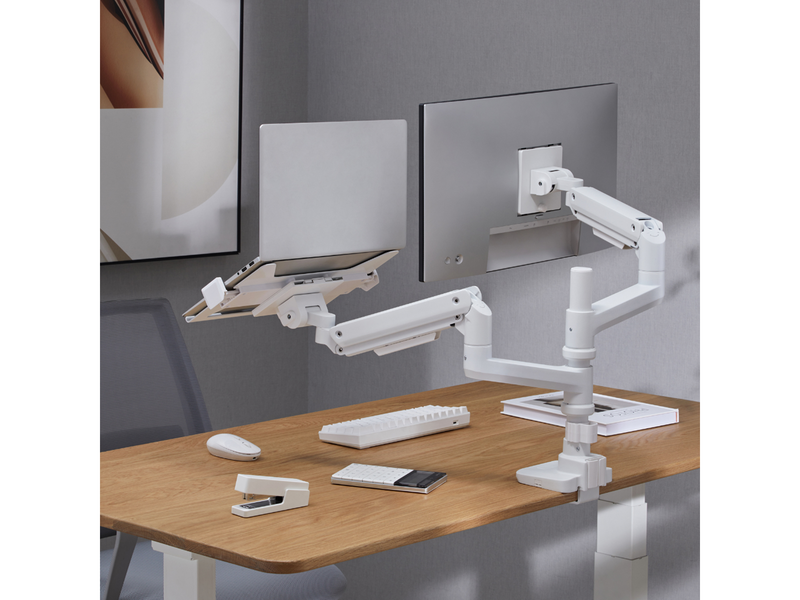 Alterzone  Arm Luxe Schwere Einzel-Monitorarm mit Laptop-Ablage, Weiß