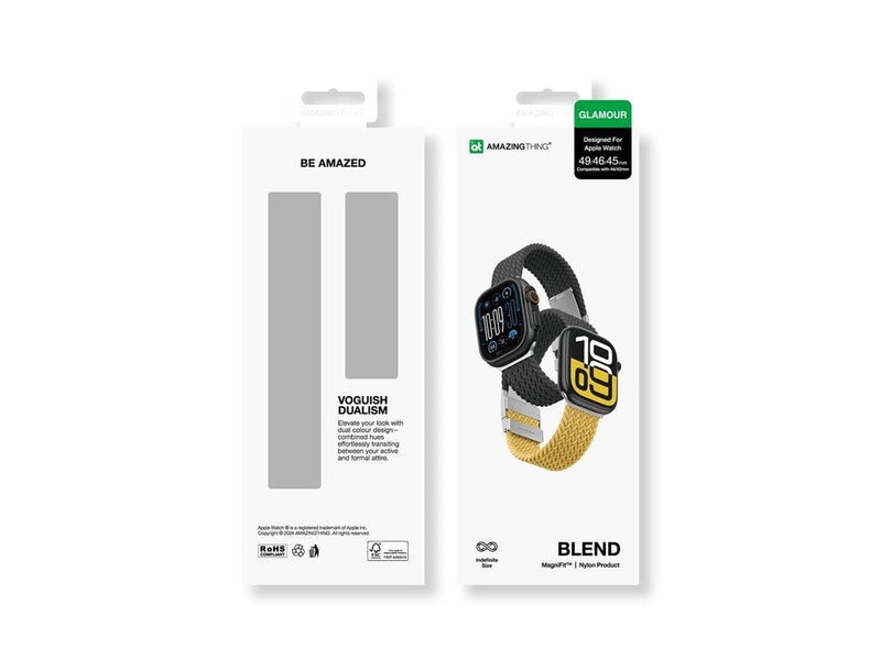 AmazingThing Set of 2  Blend Band for Apple Watch 45/46/49mm - Yellow-Black/Black
