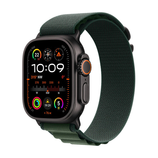Apple Watch Ultra 2 Titanium (Cellular) 49mm Titaniumgehäuse schwarz, Armband Alpine Loop dunkelgrün (S)