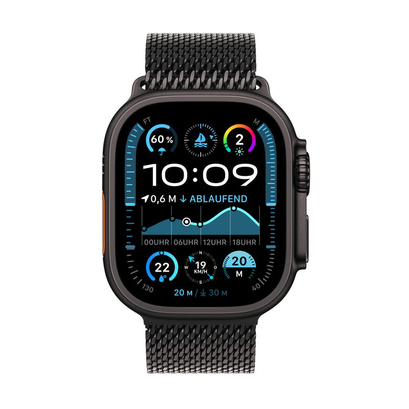 Apple Watch Ultra 2 Titanium (Cellular) 49mm Titaniumgehäuse schwarz, Milanaise Titan Armband schwarz (S)