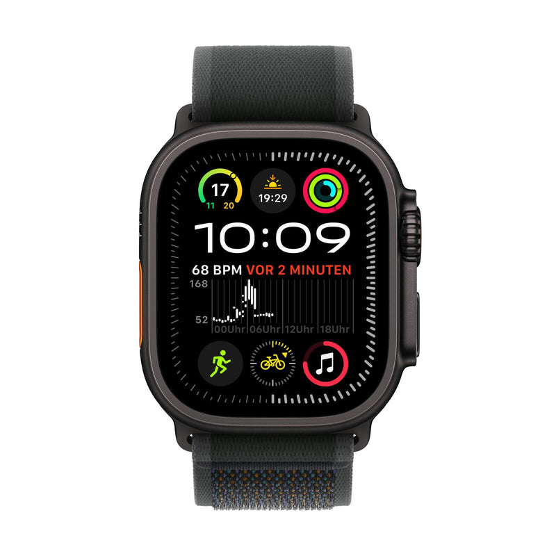 Apple Watch Ultra 2 Titanium (Cellular) 49mm Titaniumgehäuse schwarz, Trail Loop Armband schwarz (S/M)