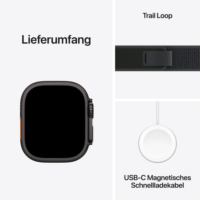 Apple Watch Ultra 2 Titanium (Cellular) 49mm Titaniumgehäuse schwarz, Trail Loop Armband schwarz (S/M)