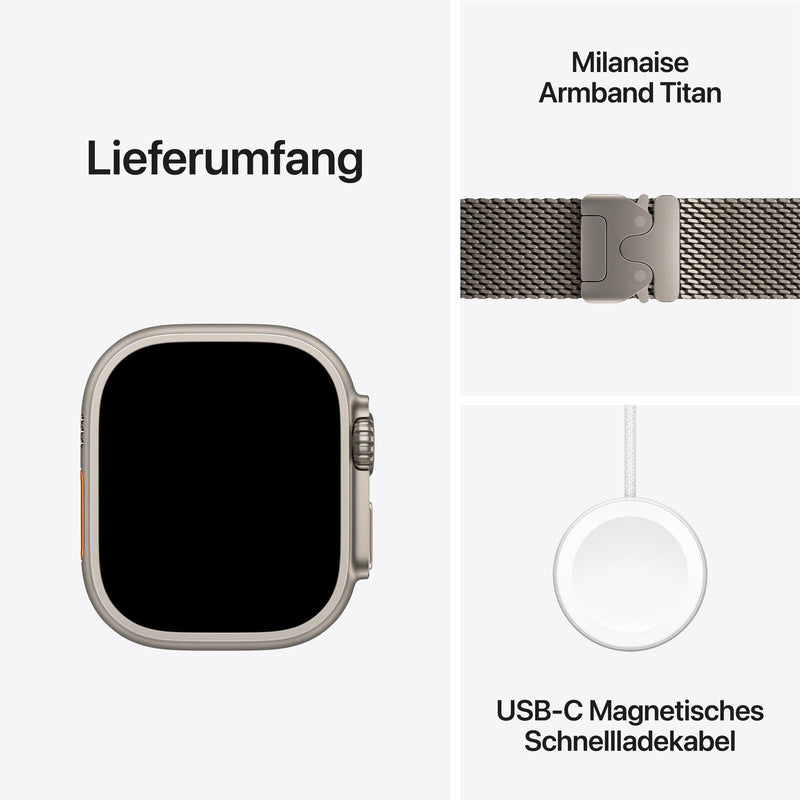 Apple Watch Ultra 2 Titanium (Cellular) 49mm Titaniumgehäuse natur, Milanaise Titan Armband natur (L)