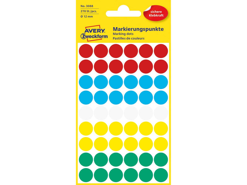 Avery Colour coding dots permanent assorted red green yellow blue white