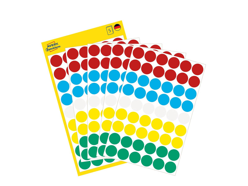 Avery Colour coding dots permanent assorted red green yellow blue white