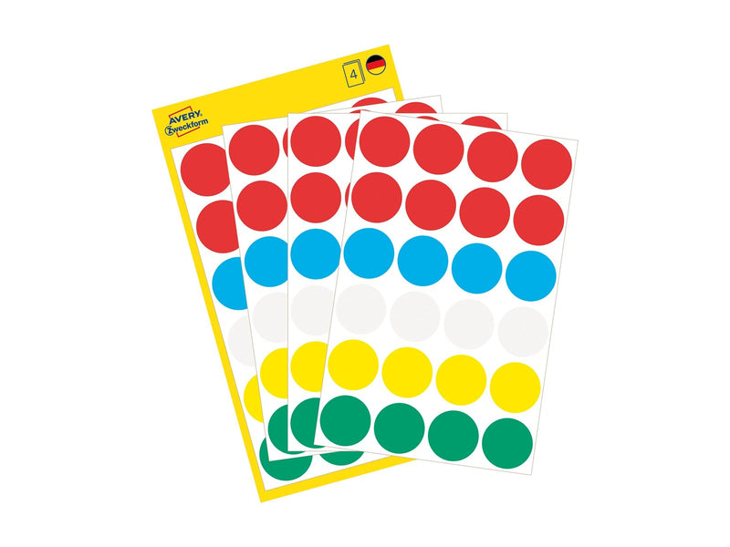Avery Colour coding dots permanent assorted red green yellow blue white