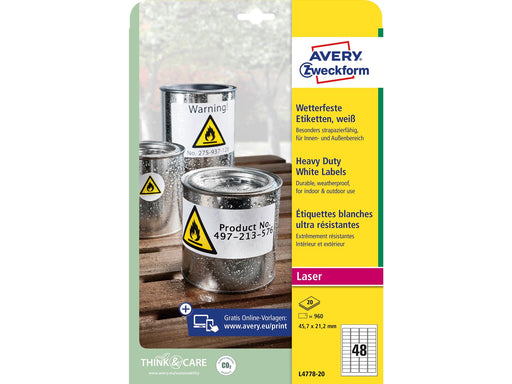 Avery Heavy duty labels white suitable for in- and outdoor use (-20oC to +80oC)