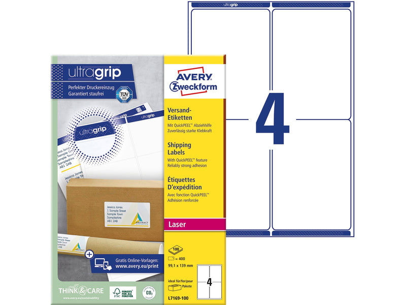 Avery Shipping labels for parcels (UltraGrip)