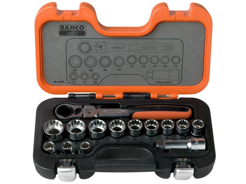 BAHCO socket set 1/2 14 pieces 10-24mm