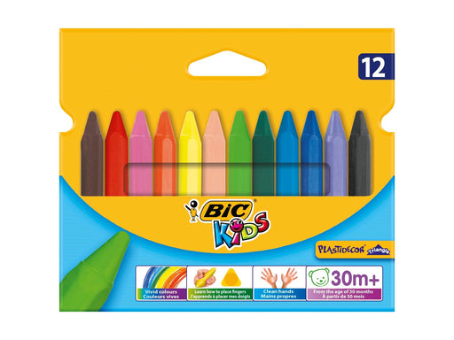 BIC Kids Plastidecor Triangle Dreikant-Wachsmalkreiden – Farblich sortiert, 12er Packung