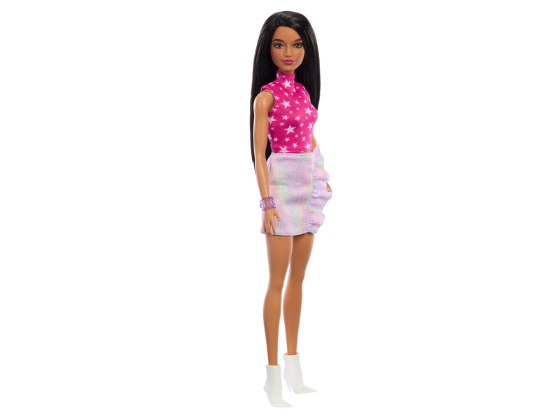 Barbie Fashionistas Doll #215 With Black Straight Hair & Iridescent Skirt