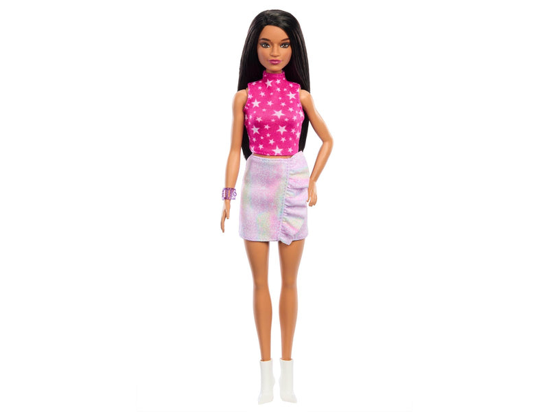 Barbie Fashionistas Doll #215 With Black Straight Hair & Iridescent Skirt
