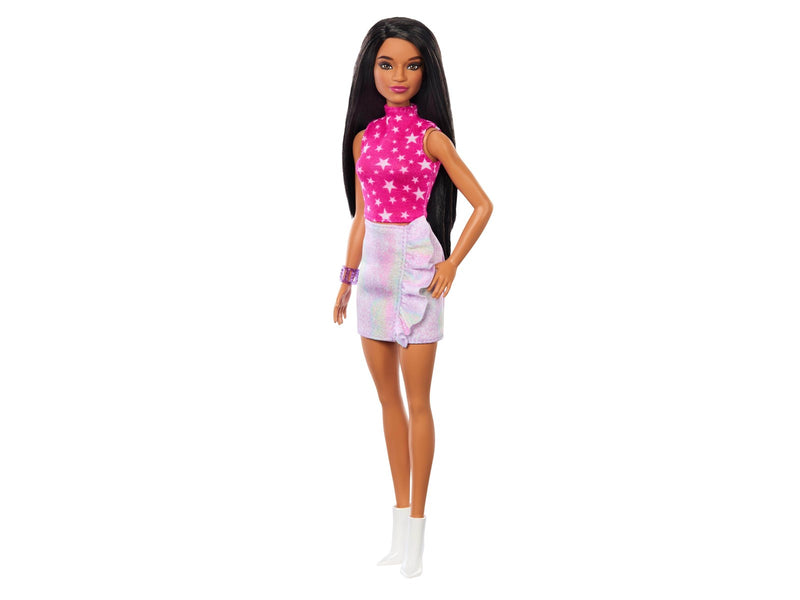 Barbie Fashionistas Doll #215 With Black Straight Hair & Iridescent Skirt