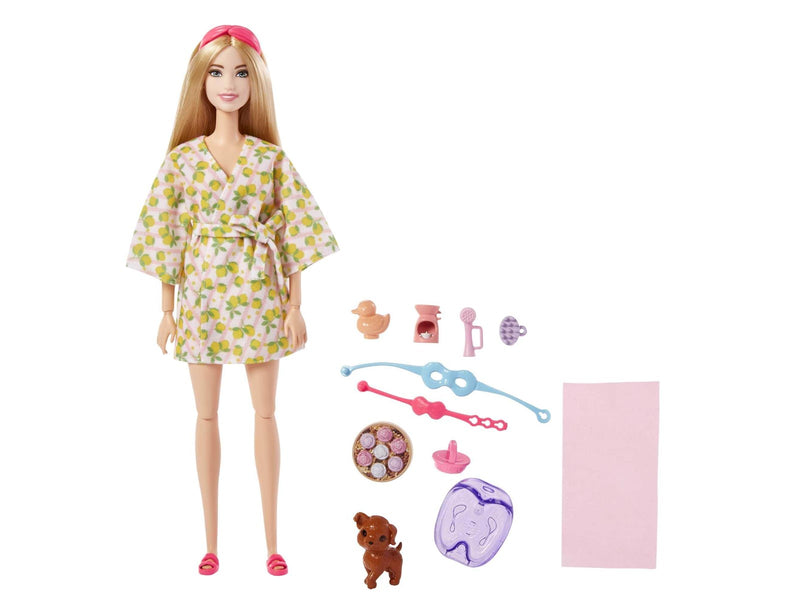 Barbie Fashionistas Doll with Puppy Kids Toys Self-Care Spa Day