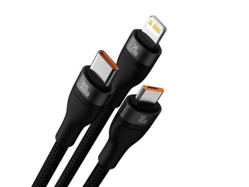 Baseus 3in1 USB cable  Flash Series 2 USB-C + micro USB + Lightning 100W 1.2m (black)