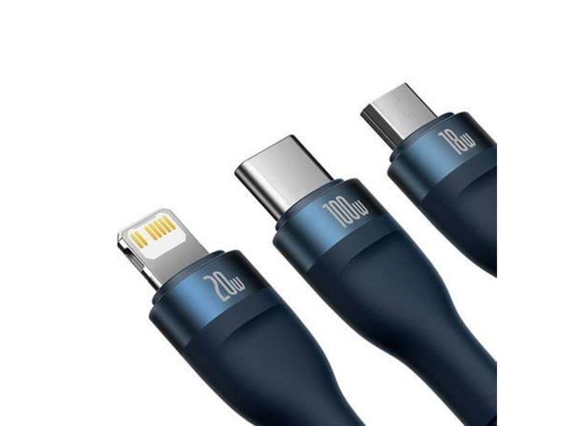 Baseus 3in1 USB cable  Flash Series 2 USB-C + micro USB + Lightning 100W 1.2m (blue)