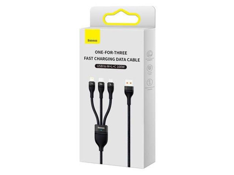 Baseus 3in1 USB cable  Flash Series USB-C + micro USB + Lightning 100W 1.2m (black)