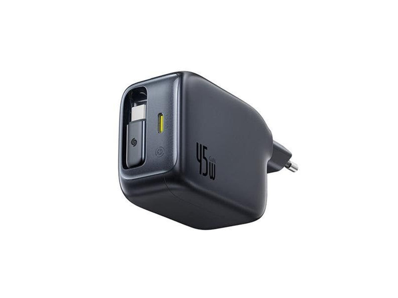 Baseus EnerCore CJ11 45W Wall Charger with USB-C Port and Retractable USB-C Cable - Black