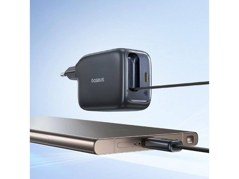 Baseus EnerCore CJ11 45W Wall Charger with USB-C Port and Retractable USB-C Cable - Black
