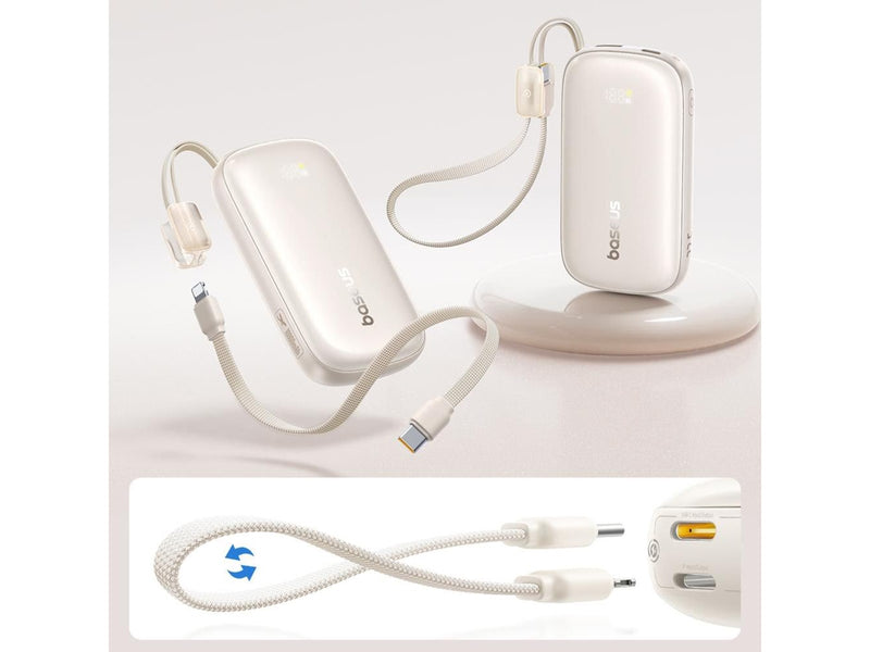 Baseus EnerFill FC21 Qpow 3 Ultra 10000mAh 22.5W Powerbank with attached cable lanyard - beige - 10000 mAh