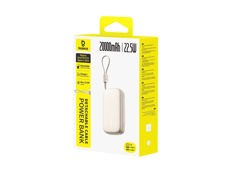 Baseus EnerFill FC21 Qpow 3 Ultra 20000mAh 22.5W Powerbank with Display and Cable Included - Beige - 20000 mAh