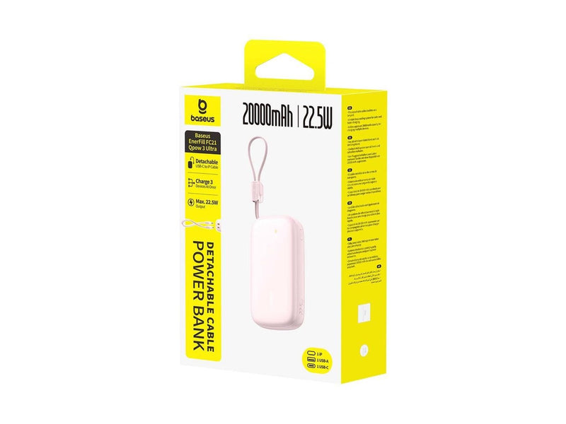 Baseus EnerFill FC21 Qpow 3 Ultra 20000mAh 22.5W Powerbank with Display and Cable Included - Pink - 20000 mAh