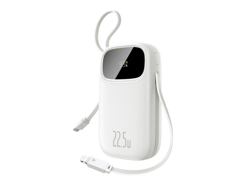 Baseus EnerFill FC31 10000mAh 22.5W Power Bank with Digital Display with 2 Built-in Cables - White - 10000 mAh