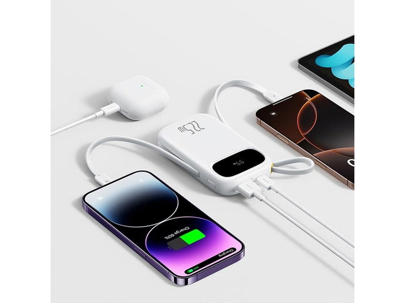 Baseus EnerFill FC31 10000mAh 22.5W Power Bank with Digital Display with 2 Built-in Cables - White - 10000 mAh