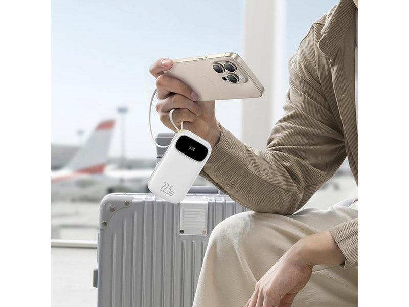 Baseus EnerFill FC31 10000mAh 22.5W Power Bank with Digital Display with 2 Built-in Cables - White - 10000 mAh