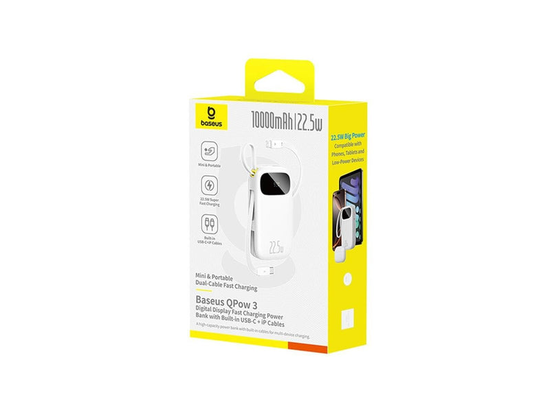 Baseus EnerFill FC31 10000mAh 22.5W Power Bank with Digital Display with 2 Built-in Cables - White - 10000 mAh