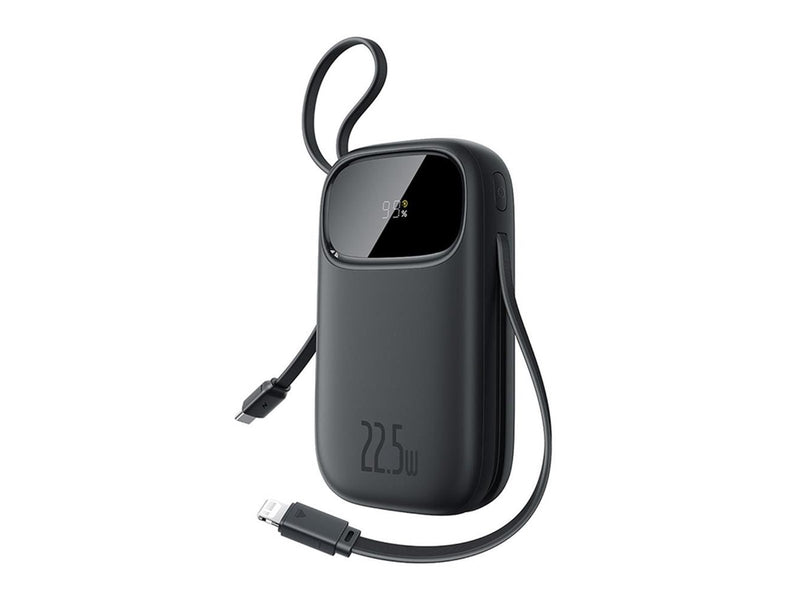 Baseus EnerFill FC31 10000mAh 22.5W Powerbank with Digital Display and 2 Built-in Cables (USB-C + Lightning) - Black - 10000 mAh