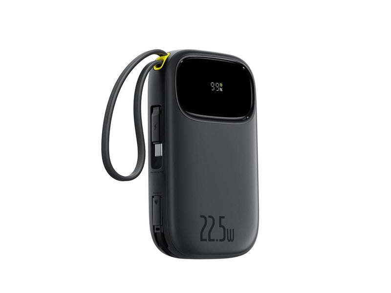 Baseus EnerFill FC31 10000mAh 22.5W Powerbank with Digital Display and 2 Built-in Cables (USB-C + Lightning) - Black - 10000 mAh
